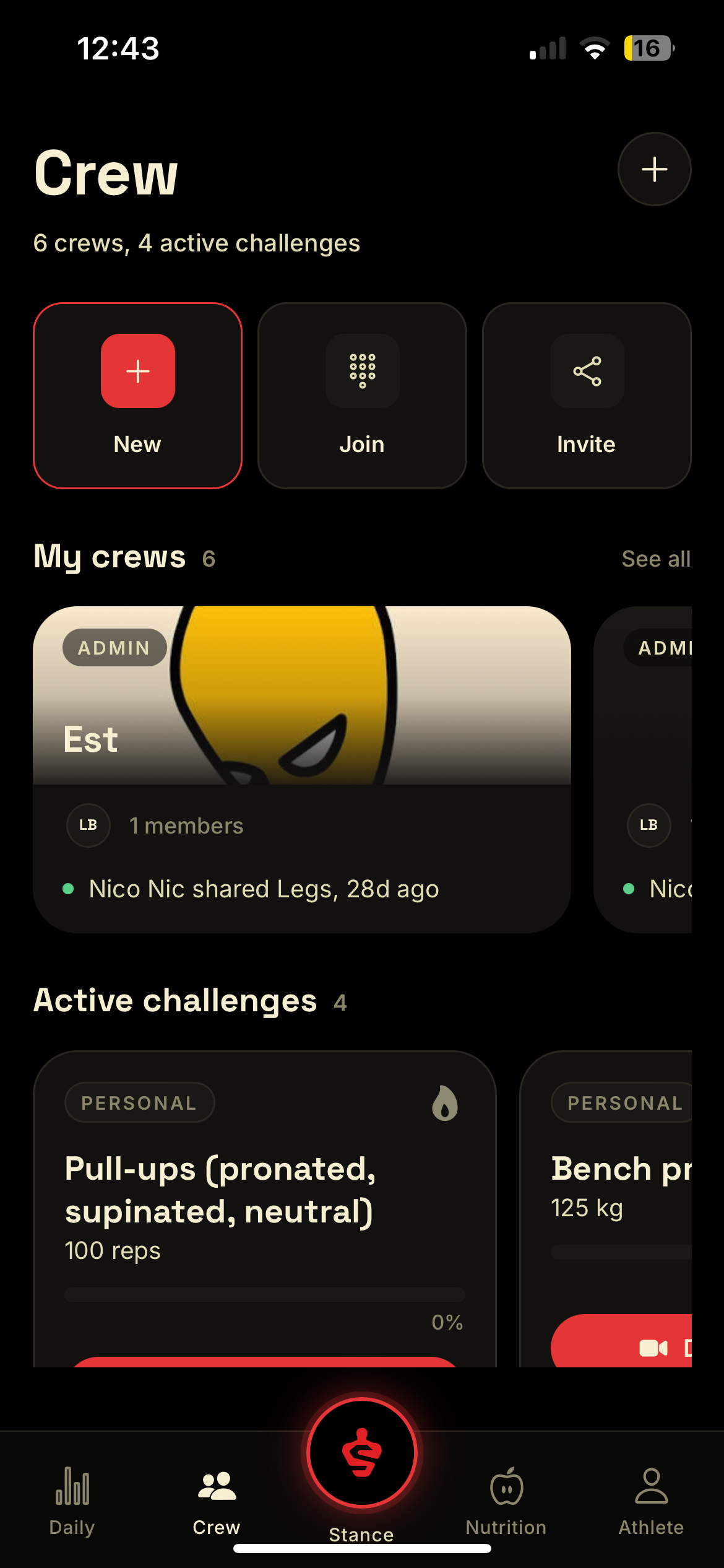 Stance Crew and challenges screen